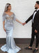 Mermaid Silver Grey Satin V Neck Appliques Long Backless Evening Prom Dresses, Cheap Custom prom dresses, MR7725