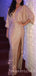 Champagne Gold Sequin Long Sleeves Side Slit Long Evening Prom Dresses, Cheap Custom Prom Dresses, MR7734