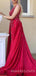 Mermaid Burgundy Satin Beaded V Neck Long Backless Evening Prom Dresses, Cheap Custom prom dresses, MR7736