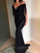 Off Shoulder Mermaid Black Sequin V-neck Long Evening Prom Dresses, Cheap Custom Prom Dresses, MR7738