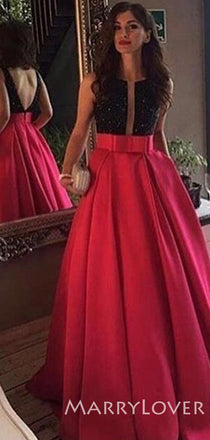 A-line Burgundy Satin V-back Long Evening Prom Dresses, Cheap Custom Prom Dresses, MR7773