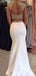 Two Pieces White Satin Mermaid Beaded Long Evening Prom Dresses, Cheap Custom Prom Dresses, MR7774