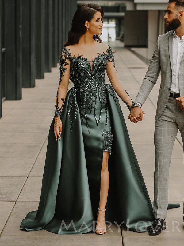 A-line Dark Green Satin Appliques Long Evening Prom Dresses, Cheap Cus MarryLover A-line Dark Green Satin Appliques Long Evening Prom Dresses, Cheap Cus MarryLover
