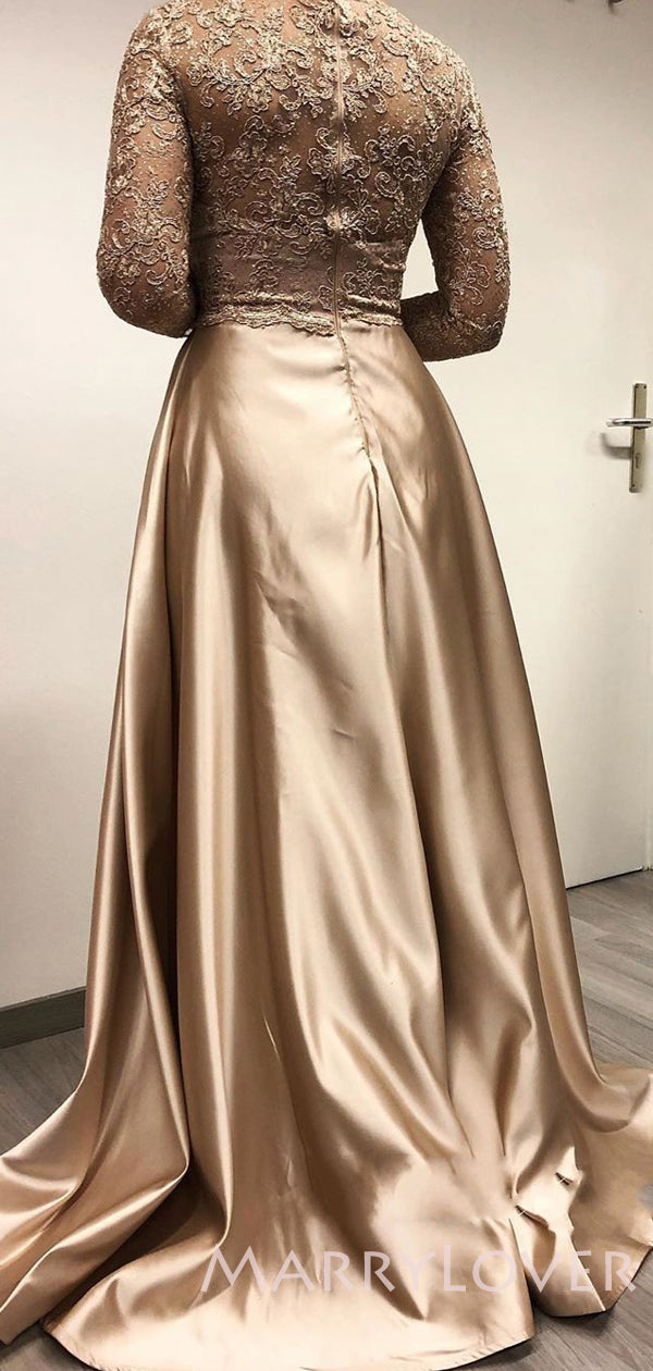 Long Sleeves Mermaid Champagne Gold Lace Long Evening Prom Dresses, MR MarryLover Long Sleeves Mermaid Champagne Gold Lace Long Evening Prom Dresses, MR MarryLover