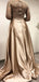 Long Sleeves Mermaid Champagne Gold Lace Long Evening Prom Dresses, MR7779