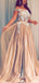 Off Shoulder Gold Satin Tulle Appliques Long Evening Prom Dresses, Cheap Custom prom dresses, MR7782