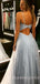 A-Line Spaghetti Straps Silver Sparkly Sweetheart Long Evening Prom Dresses, Cheap Custom Dresses,MR7783