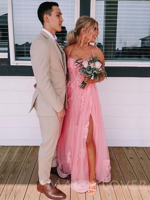 light pink slit dress Mermaid Sparkly Pink Prom Dress with Slit
