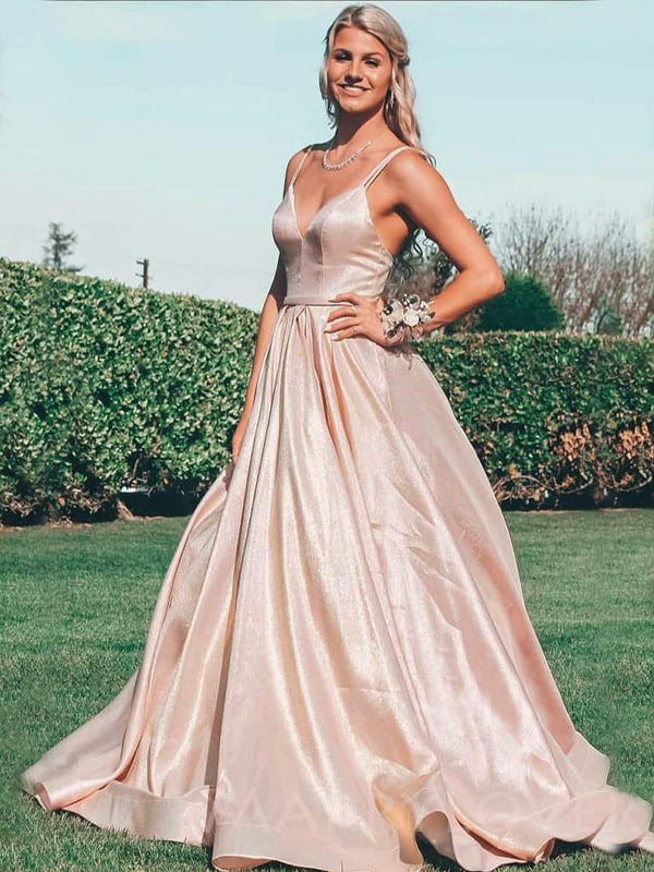 Champagne A-Line Sparkle Spaghetti Straps V Neck Long Evening Prom Dre MarryLover Champagne A-Line Sparkle Spaghetti Straps V Neck Long Evening Prom Dre MarryLover