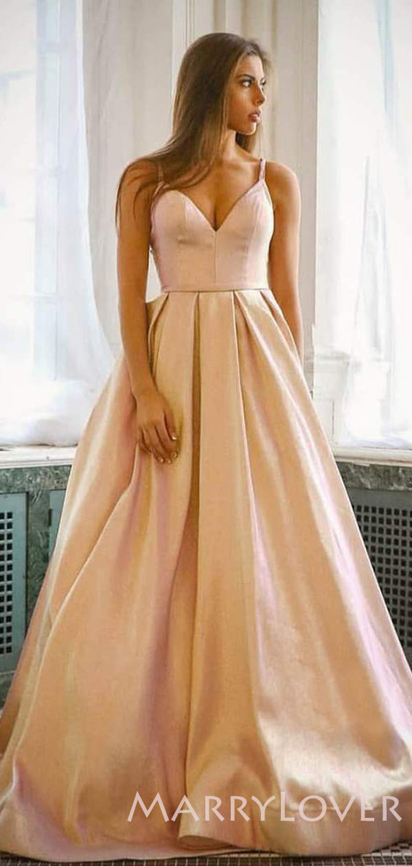 Champagne A-Line Sparkle Spaghetti Straps V Neck Long Evening Prom Dre MarryLover Champagne A-Line Sparkle Spaghetti Straps V Neck Long Evening Prom Dre MarryLover