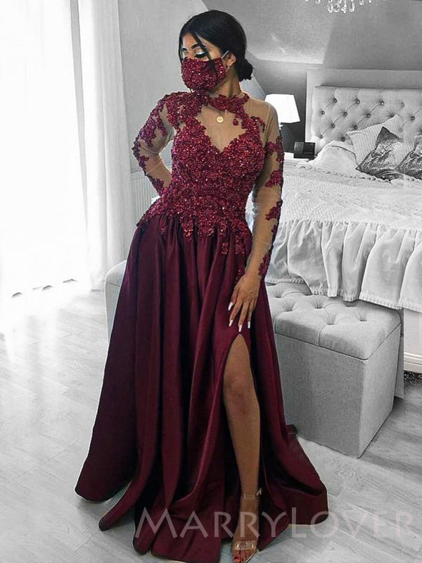 wine red long sleeve prom dress Wine Red Long Sleeves A-Line Tiered Long Formal Prom Dress MD7342 ModelDressy