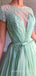 A-line Mint Green Tulle Beaded High Slit Long Evening Prom Dresses, Cheap Custom Prom Dress, MR7835