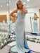 Light Blue V-neck Beaded Side Slit Mermaid Long Evening Prom Dresses, Cheap Prom Dress, MR7864