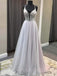 A-line Grey Tulle Beaded Long Evening Prom Dresses, Cheap Custom Prom Dress, MR7870