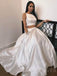 Two Pieces A-line White Satin Long Evening Prom Dresses, Wedding Dresses, MR7872