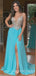 A-line Spa Chiffon Beaded Long Evening Prom Dresses, Cheap Custom Prom Dresses, MR7928