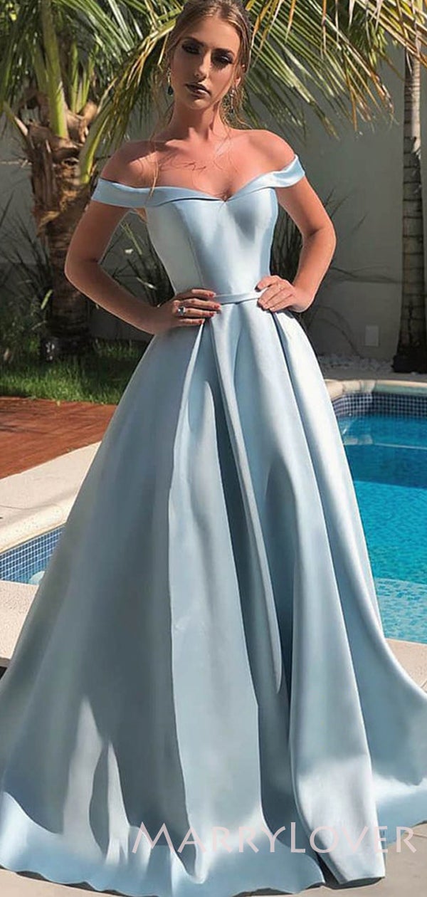 Off Shoulder Sky Blue Satin A-line Long Evening Prom Dresses, Cheap Cu MarryLover Off Shoulder Sky Blue Satin A-line Long Evening Prom Dresses, Cheap Cu MarryLover