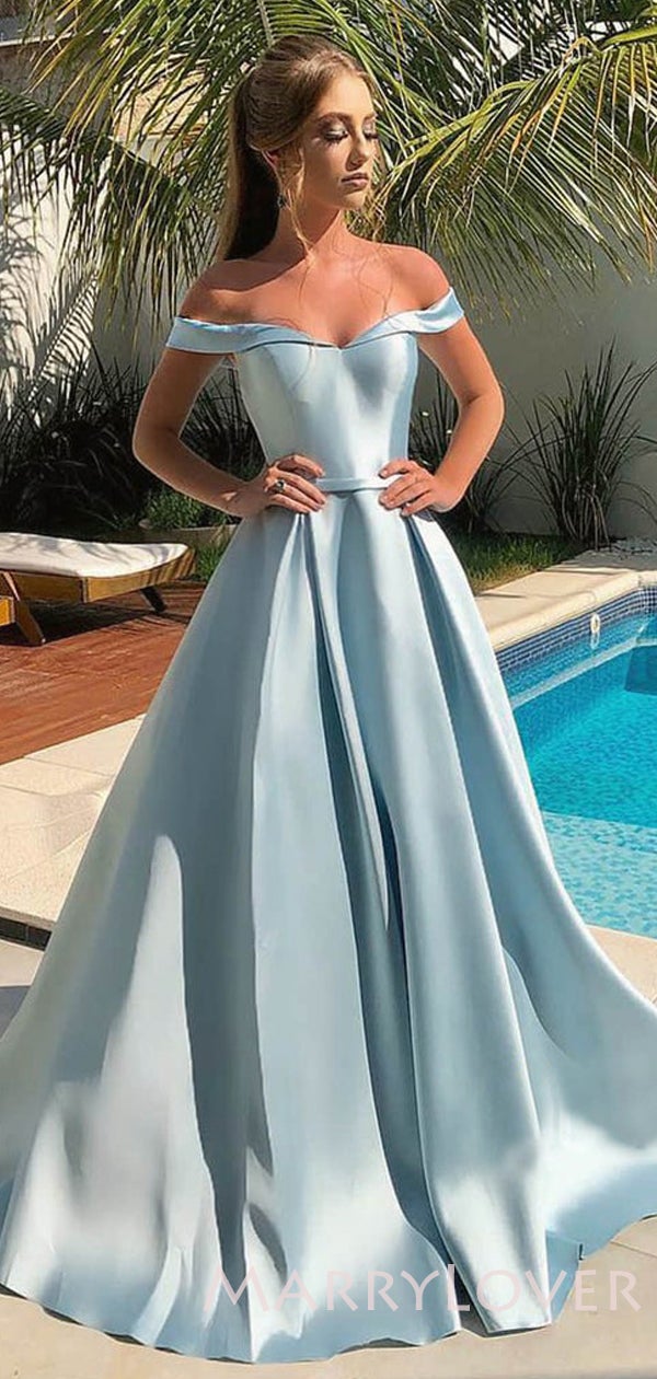 open lace back dress Off Shoulder Sky Blue Satin A-line Long Evening Prom Dresses, Cheap Custom prom dresses, MR7930 open lace back dress Off Shoulder Sky Blue Satin A-line Long Evening Prom Dresses, Cheap Custom prom dresses, MR7930