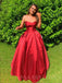 A-line Red Satin Strapless Long Evening Prom Dresses, Cheap Custom Ball Gown, MR7934