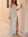 White Sequin One Shoulder Long Sleeves Mermaid Long Evening Prom Dresses, Cheap Custom Prom Dresses, MR7954