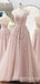 Deep V-neck Dusty Purple Tulle Appliques A-line Long Evening Prom Dresses, Cheap Custom Prom Dresses, MR7965