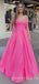A-line Pink Sequin Spaghetti Straps Long Evening Prom Dresses, Cheap Custom Prom Dresses, MR7966