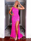 One Shoulder Hot Pink Sequin Long Mermaid Evening Prom Dresses, Cheap Custom Prom Dresses, MR7970