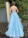Sky Blue Organza Beaded A-line Long Evening Prom Dresses, Cheap Sweet Prom dresses, MR7971