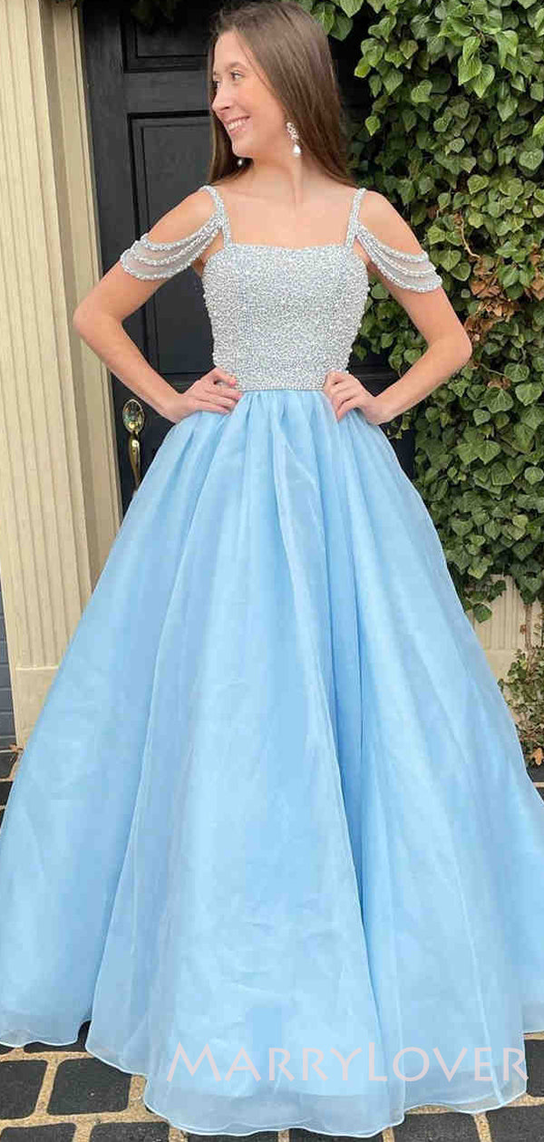 sky blue organza dress Stunning Sky Blue Organza Maxi Dress for Women with Taffeta Slip Evening Gown