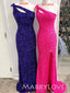 Purple/Hot Pink Sequin One Shoulder Long Mermaid Long Evening Prom Dresses, Cheap Custom Prom Dresses, MR7972