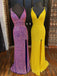 Purple/Yellow Sequin Deep V-neck Sheath Long Evening Prom Dresses, Cheap Custom Prom Dresses, MR7974