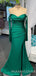 Off Shoulder Emerald Green Satin Mermaid Long Evening Prom Dresses, Cheap Custom Sweetheart Prom Dress, MR7978