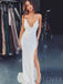 White Sequin Spaghetti Straps Deep V Neck Long Evening Prom Dresses, Cheap Custom Prom Dresses, MR7992