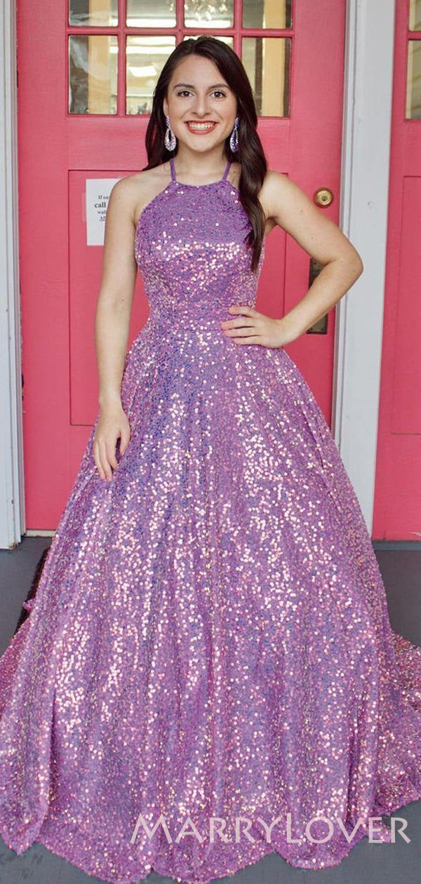 A-line Purple Sequin Sparkly Long Halter Evening Prom Dresses, MR8004 MarryLover A-line Purple Sequin Sparkly Long Halter Evening Prom Dresses, MR8004 MarryLover
