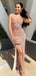 One Shoulder Pink Sequin Long Mermaid Evening Prom Dresses, Cheap Custom Prom Dresses, MR8007