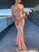 Pink/Gold Sequin Mermaid Strapless Long Sweetheart Evening Prom Dresses, Cheap Custom Prom Dresses, MR8008