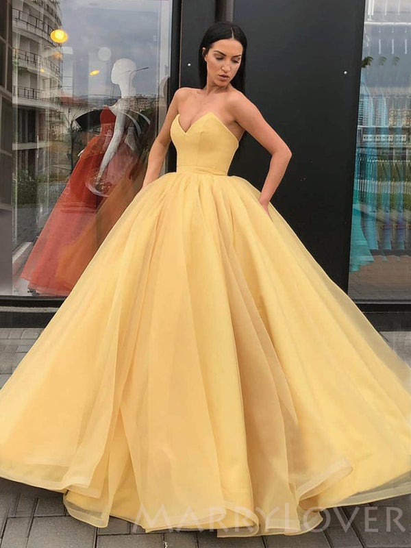 Ball Gown Hot Pink Organza Long Strapless Evening Prom Dresses, Cheap MarryLover Ball Gown Hot Pink Organza Long Strapless Evening Prom Dresses, Cheap MarryLover