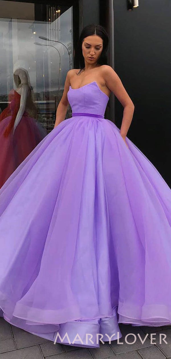 Ball Gown Hot Pink Organza Long Strapless Evening Prom Dresses, Cheap MarryLover Ball Gown Hot Pink Organza Long Strapless Evening Prom Dresses, Cheap MarryLover