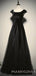 A-line Black Satin Sequin Scoop Long Mermaid Evening Prom Dresses, Cheap Custom Prom Dress, MR8041