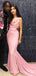 Mermaid Pink Sparkly Spaghetti Straps Long Evening Prom Dresses, Cheap Custom Prom Dresses, MR8081