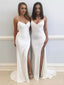 Mermaid White Chiffon Spaghetti Straps Long Evening Prom Dresses, Beach Wedding Dresses, MR8083