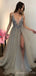 Deep V-neck A-line Tulle Long Beaded Evening Prom Dresses, MR8103