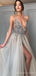 Deep V-neck A-line Tulle Long Beaded Evening Prom Dresses, MR8103