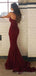 Burgundy Lace Strapless Long Mermaid Evening Prom Dresses, MR8128