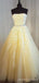 Champagne Tulle Appliques A-line Strapless Long Evening Prom Dresses, MR8133