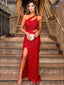 One Shoulder Red Sequin Side Slit Long Mermaid Evening Prom Dresses, Cheap Custom Prom Dresses, MR8149