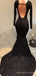 Long Sleeves Black Sequin High Neck Long Mermaid Evening Prom Dresses, Cheap Custom Prom Dresses, MR8158