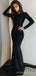 Long Sleeves Black Sequin High Neck Long Mermaid Evening Prom Dresses, Cheap Custom Prom Dresses, MR8158