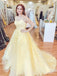 Yellow Tulle Appliques A-line Spaghetti Straps Long Evening Prom Dresses, MR8170