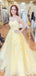 Yellow Tulle Appliques A-line Spaghetti Straps Long Evening Prom Dresses, MR8170